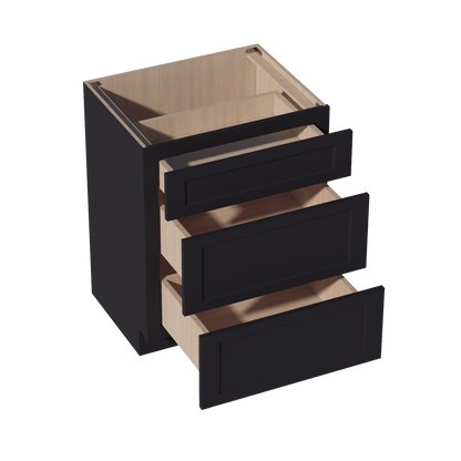 HE - VDB2721: Ebony Black Shaker 27"W x 34 - 1/2"H x 21"D 3 Drawers Vanity Base Cabinets - NextCabinets