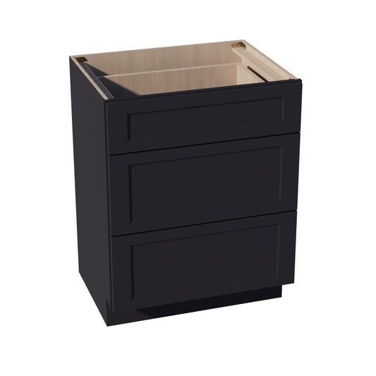 HE - VDB2721: Ebony Black Shaker 27"W x 34 - 1/2"H x 21"D 3 Drawers Vanity Base Cabinets - NextCabinets