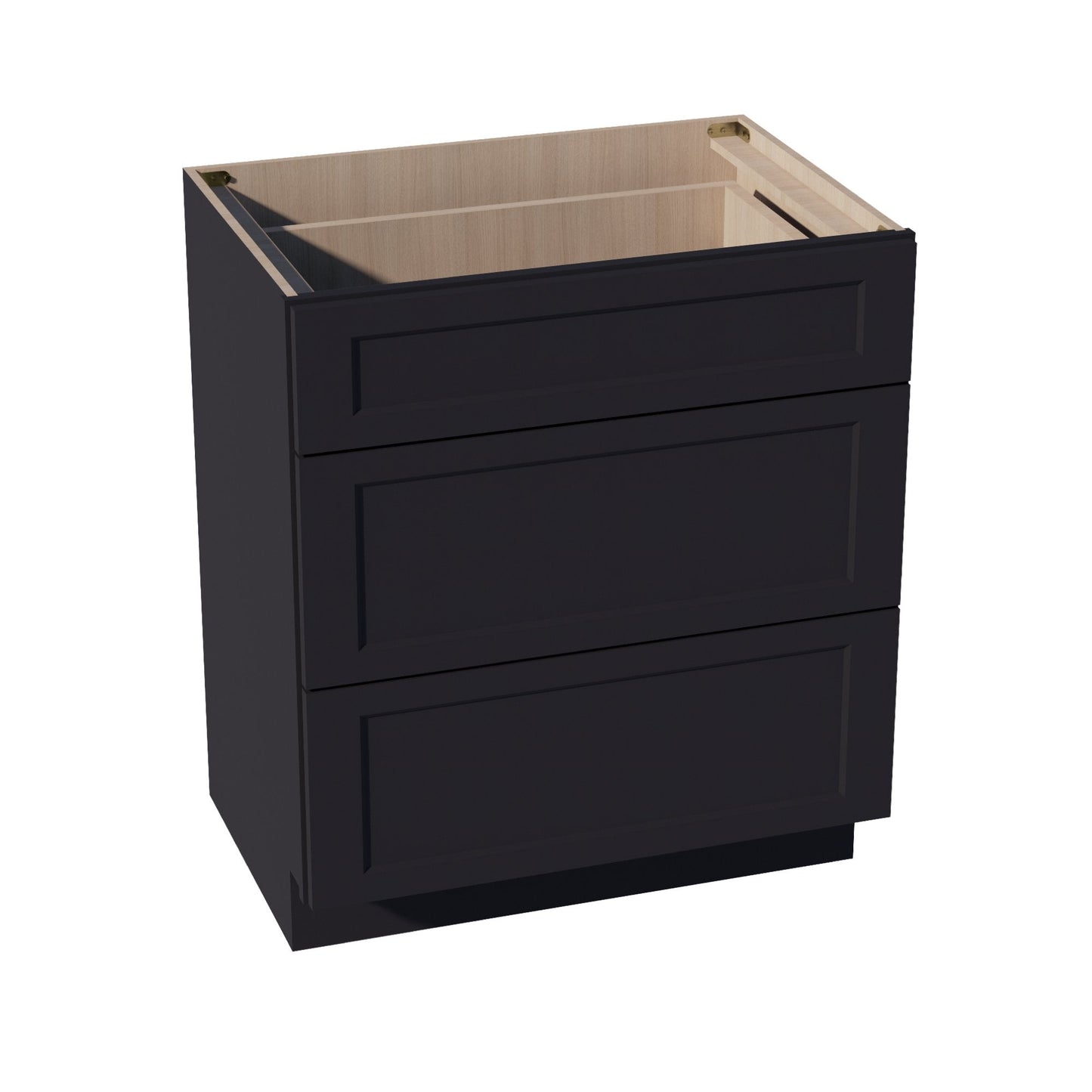 HE - VDB3021: Ebony Black Shaker 30"W x 34 - 1/2"H x 21"D 3 Drawers Vanity Base Cabinets - NextCabinets