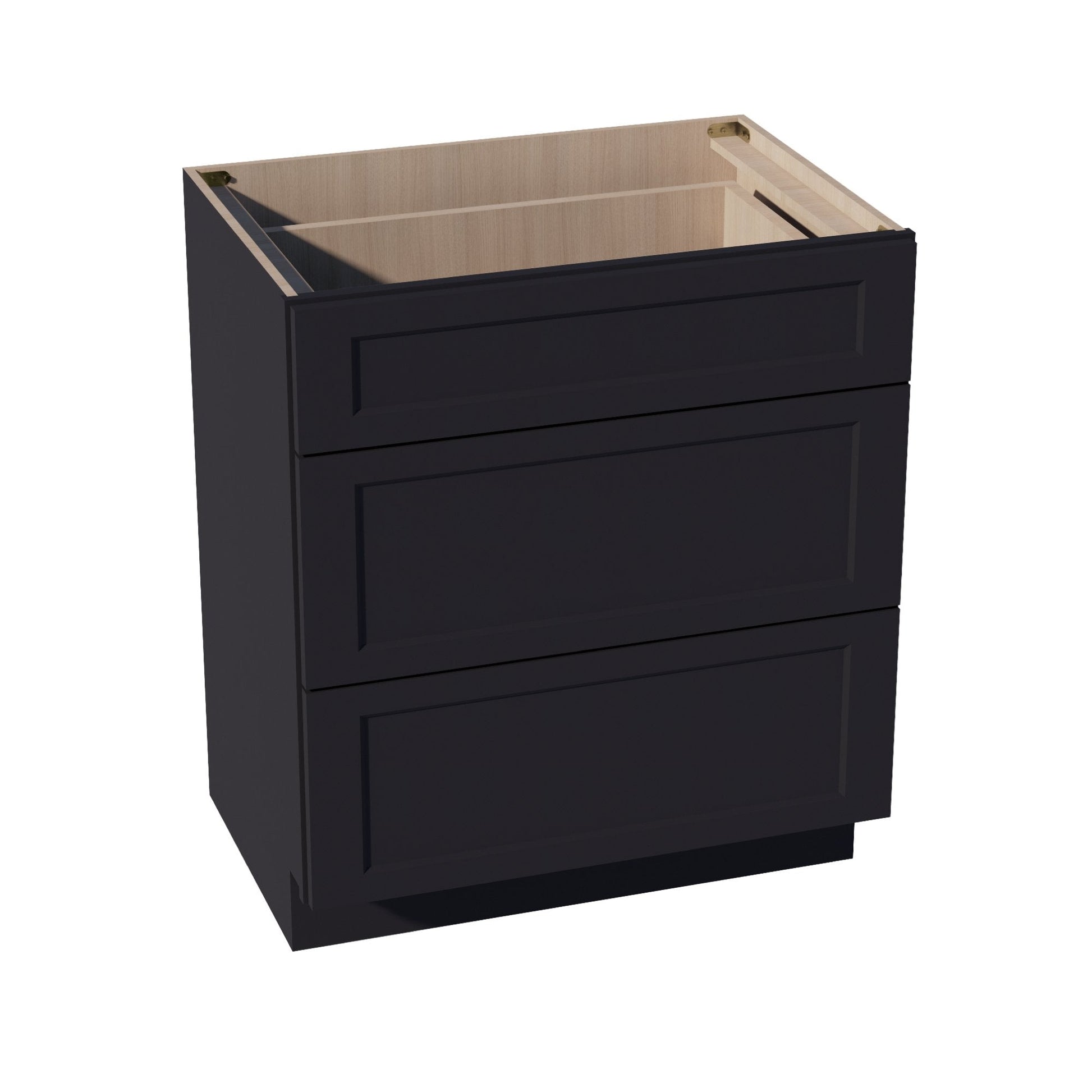 HE - VDB3021: Ebony Black Shaker 30"W x 34 - 1/2"H x 21"D 3 Drawers Vanity Base Cabinets - NextCabinets