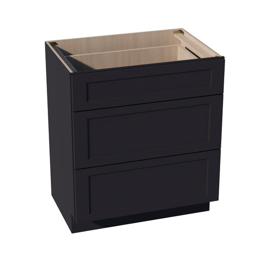 HE - VDB3021: Ebony Black Shaker 30"W x 34 - 1/2"H x 21"D 3 Drawers Vanity Base Cabinets - NextCabinets
