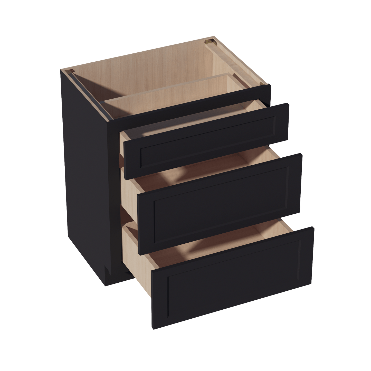 HE - VDB3021: Ebony Black Shaker 30"W x 34 - 1/2"H x 21"D 3 Drawers Vanity Base Cabinets - NextCabinets