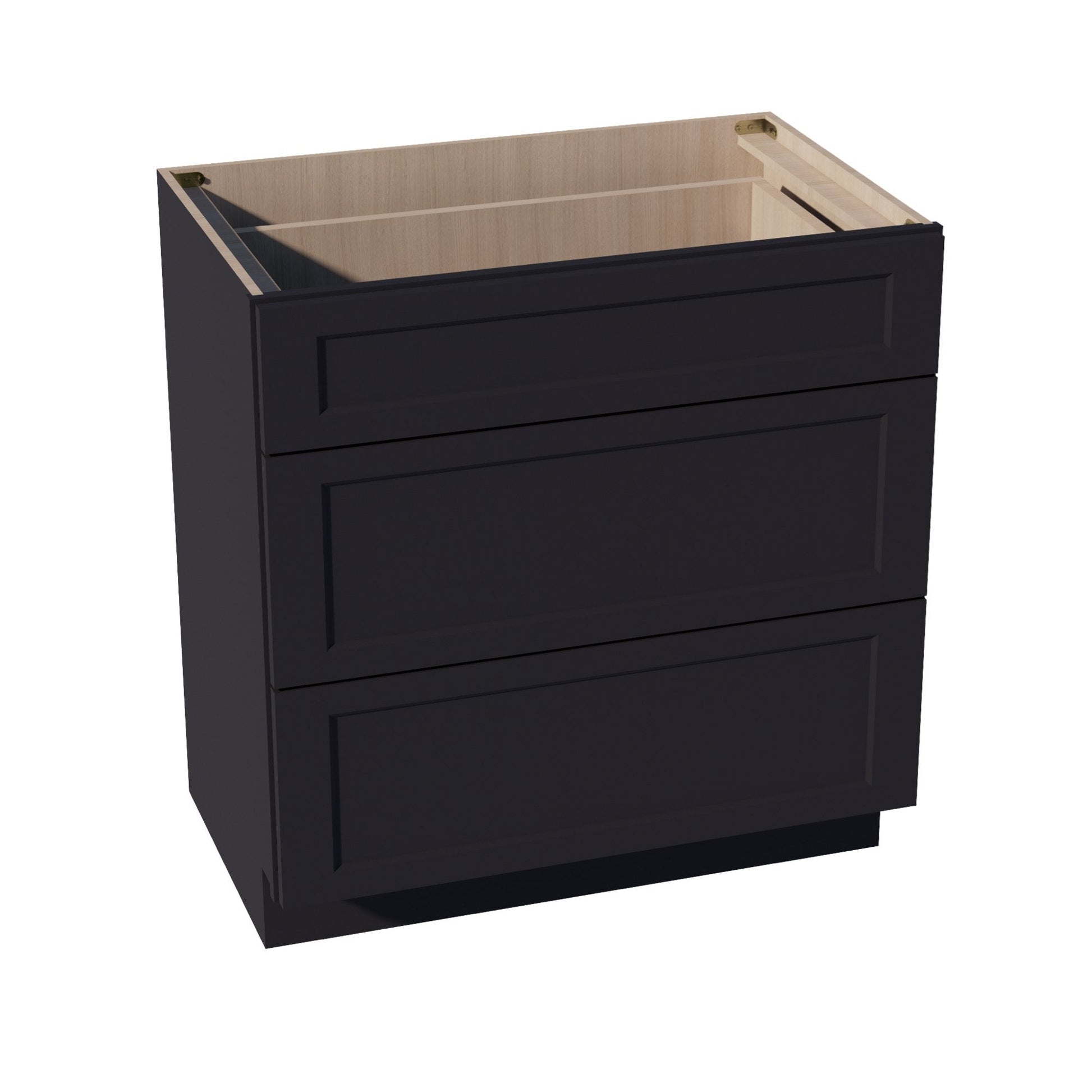 HE - VDB3321: Ebony Black Shaker 33"W x 34 - 1/2"H x 21"D 3 Drawers Vanity Base Cabinets - NextCabinets