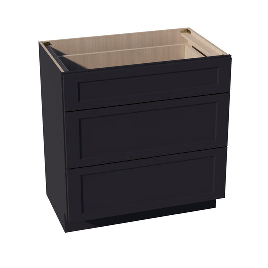 HE - VDB3321: Ebony Black Shaker 33"W x 34 - 1/2"H x 21"D 3 Drawers Vanity Base Cabinets - NextCabinets