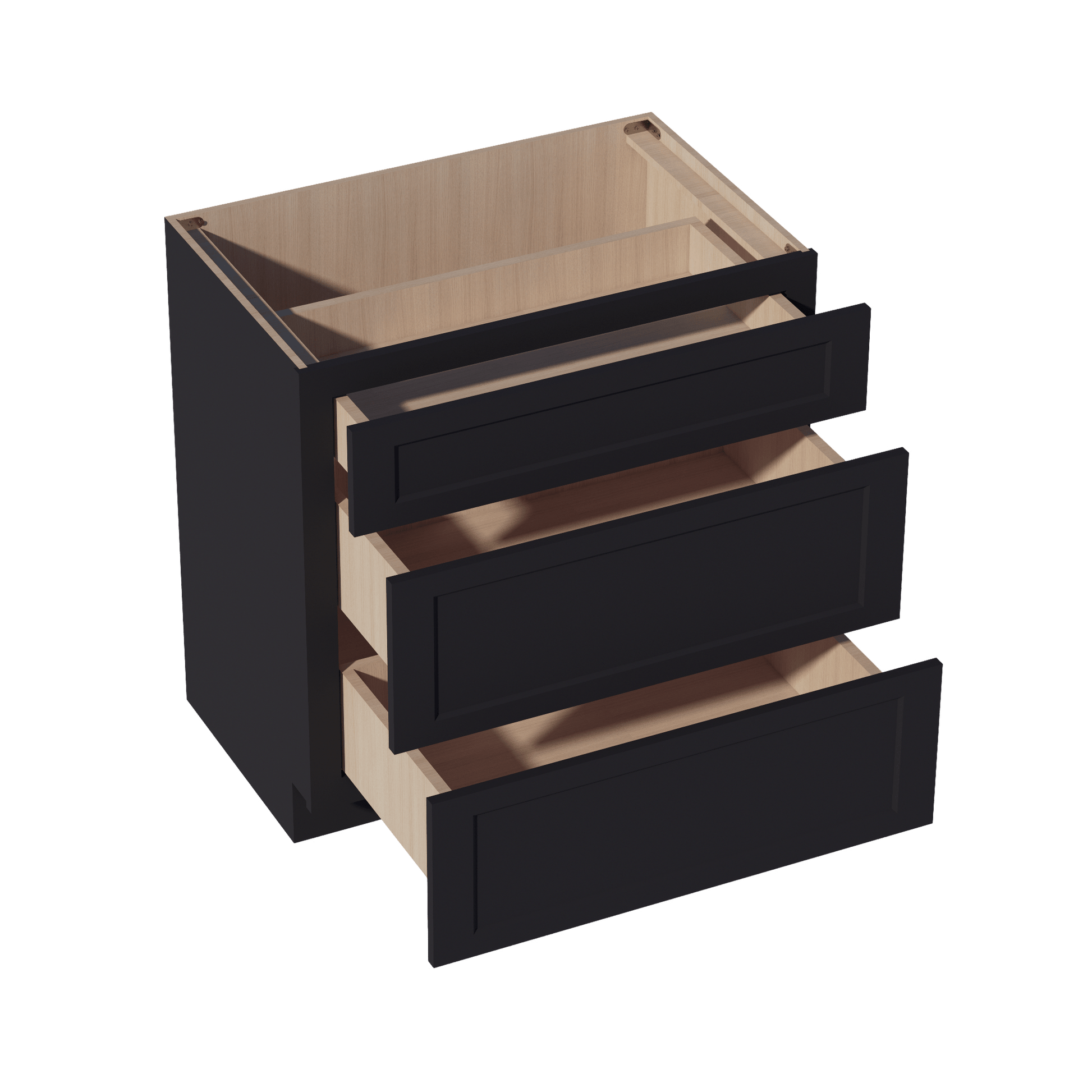 HE - VDB3321: Ebony Black Shaker 33"W x 34 - 1/2"H x 21"D 3 Drawers Vanity Base Cabinets - NextCabinets