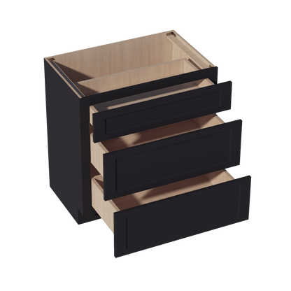 HE - VDB3321: Ebony Black Shaker 33"W x 34 - 1/2"H x 21"D 3 Drawers Vanity Base Cabinets - NextCabinets