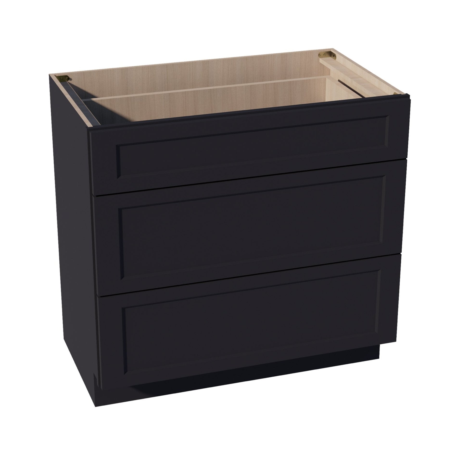 HE - VDB3621: Ebony Black Shaker 36"W x 34 - 1/2"H x 21"D 3 Drawers Vanity Base Cabinets - NextCabinets