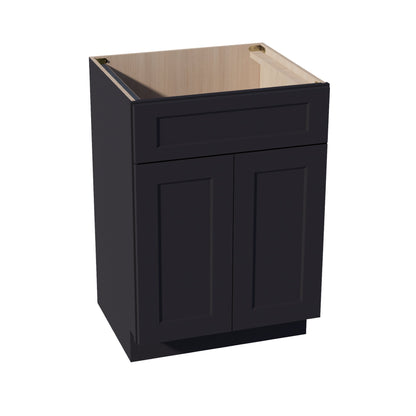 HE - VSB2421: Ebony Black Shaker 24"W x 34 - 1/2"H x 21"D 2 Doors & 1 False Drawer Vanity Sink Base Cabinets - NextCabinets