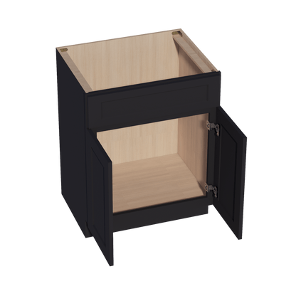 HE - VSB2721: Ebony Black Shaker 27"W x 34 - 1/2"H x 21"D 2 Doors & 1 False Drawer Vanity Sink Base Cabinets - NextCabinets