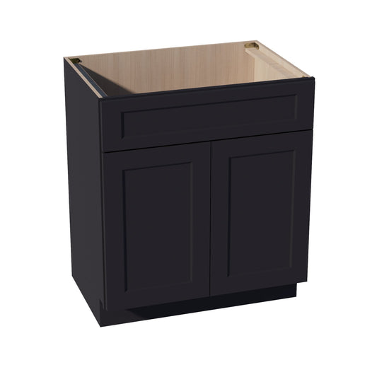 HE - VSB3021: Ebony Black Shaker 30"W x 34 - 1/2"H x 21"D 2 Doors & 1 False Drawer Vanity Sink Base Cabinets - NextCabinets