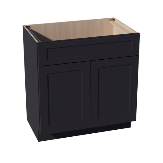 HE - VSB3321: Ebony Black Shaker 33"W x 34 - 1/2"H x 21"D 2 Doors & 1 False Drawer Vanity Sink Base Cabinets - NextCabinets