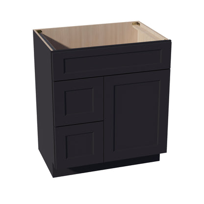HE - VSD3021L: Ebony Black Shaker 30"W x 34 - 1/2"H x 21"D 1 Door & 2 Left Drawers Offset Vanity Sink Base Cabinets - NextCabinets