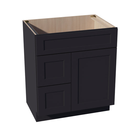 HE - VSD3021L: Ebony Black Shaker 30"W x 34 - 1/2"H x 21"D 1 Door & 2 Left Drawers Offset Vanity Sink Base Cabinets - NextCabinets