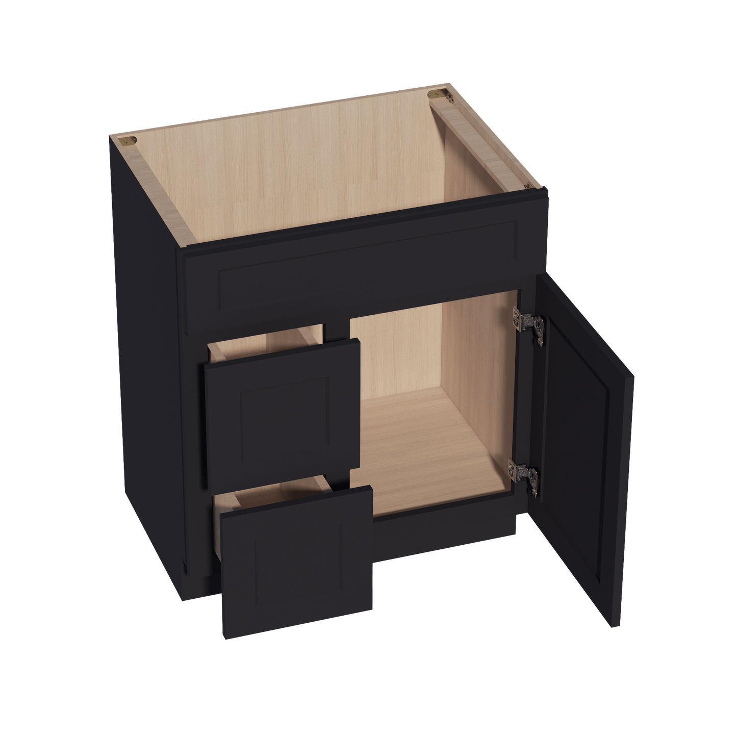 HE - VSD3021L: Ebony Black Shaker 30"W x 34 - 1/2"H x 21"D 1 Door & 2 Left Drawers Offset Vanity Sink Base Cabinets - NextCabinets