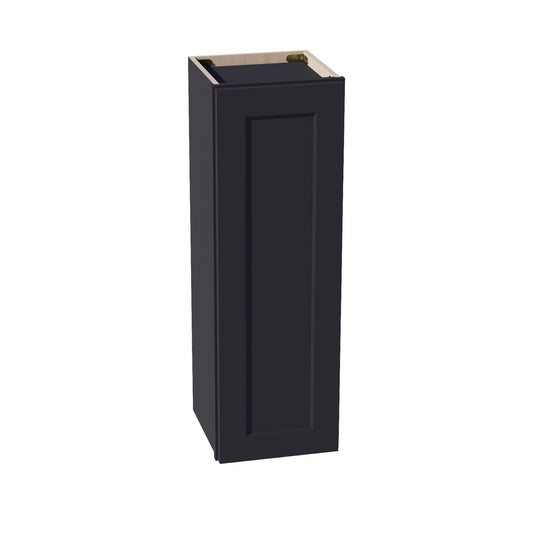 HE - W1236: Ebony Black Shaker 12"W x 36"H 1 Door & 2 Shelves Standard Wall Cabinet - NextCabinets