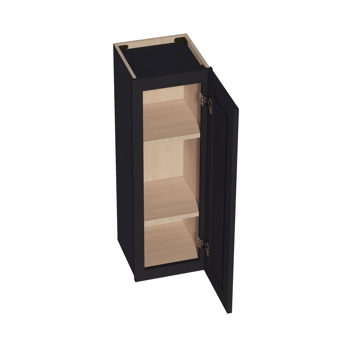 HE - W1236: Ebony Black Shaker 12"W x 36"H 1 Door & 2 Shelves Standard Wall Cabinet - NextCabinets
