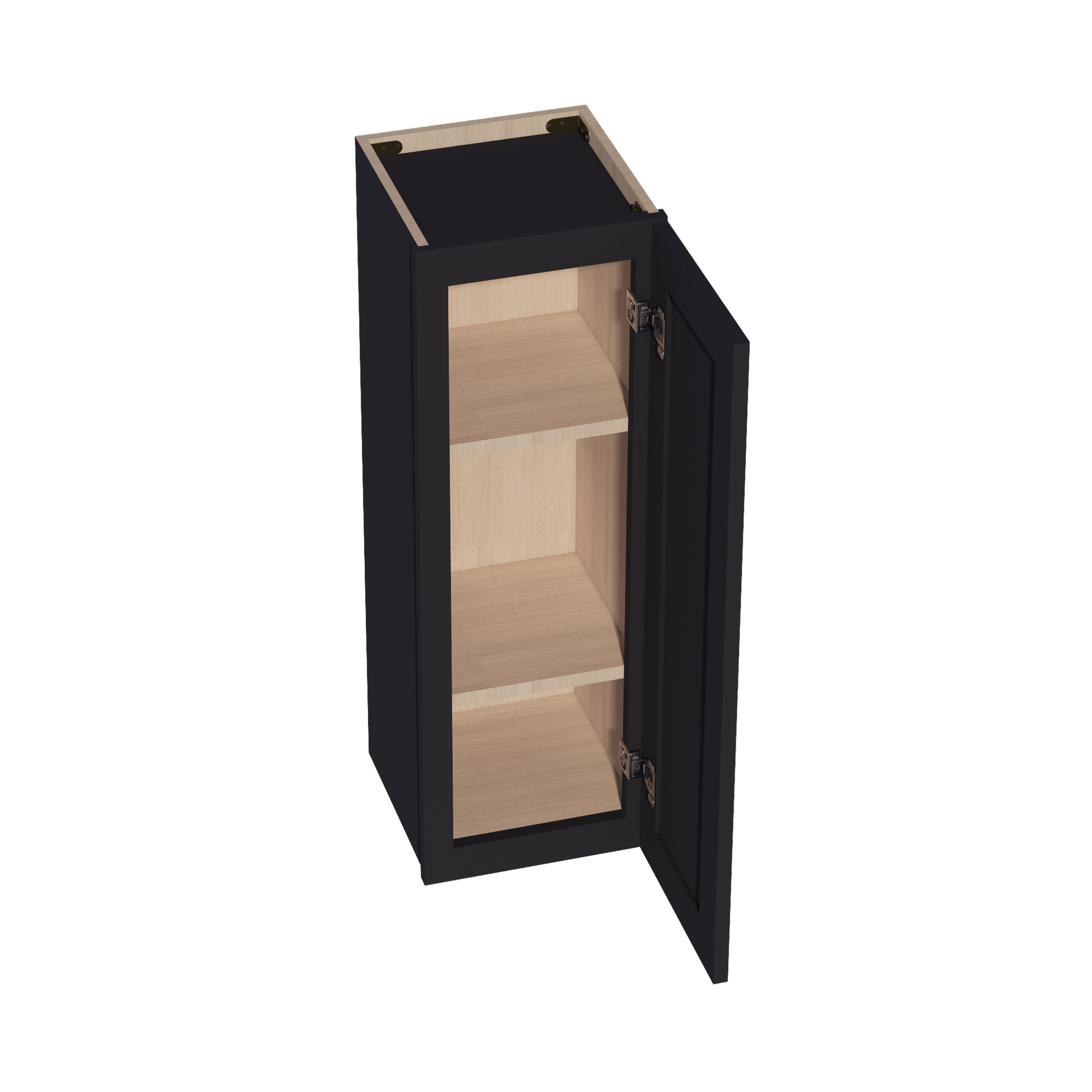 HE - W1236: Ebony Black Shaker 12"W x 36"H 1 Door & 2 Shelves Standard Wall Cabinet - NextCabinets