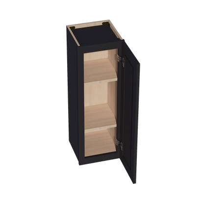 HE - W1236: Ebony Black Shaker 12"W x 36"H 1 Door & 2 Shelves Standard Wall Cabinet - NextCabinets
