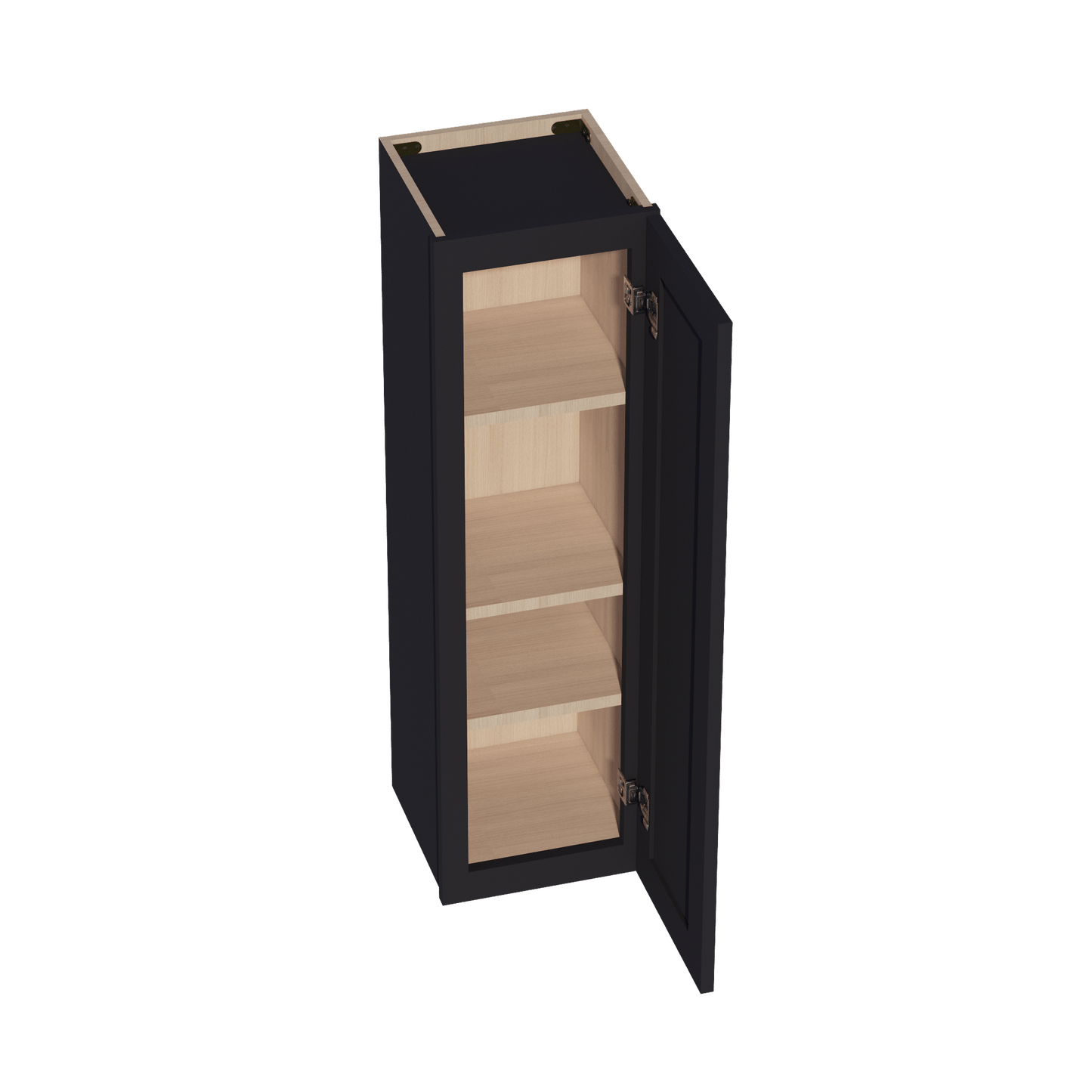 HE - W1242: Ebony Black Shaker 12"W x 42"H 1 Door & 3 Shelves Standard Wall Cabinet - NextCabinets