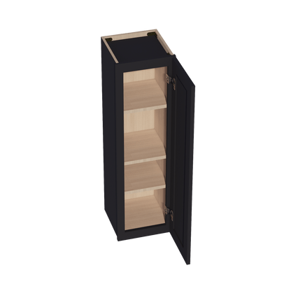 HE - W1242: Ebony Black Shaker 12"W x 42"H 1 Door & 3 Shelves Standard Wall Cabinet - NextCabinets