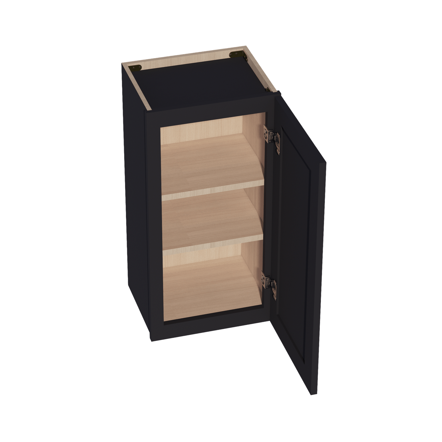 HE - W1530: Ebony Black Shaker 15"W x 30"H 1 Door & 2 Shelves Standard Wall Cabinet - NextCabinets