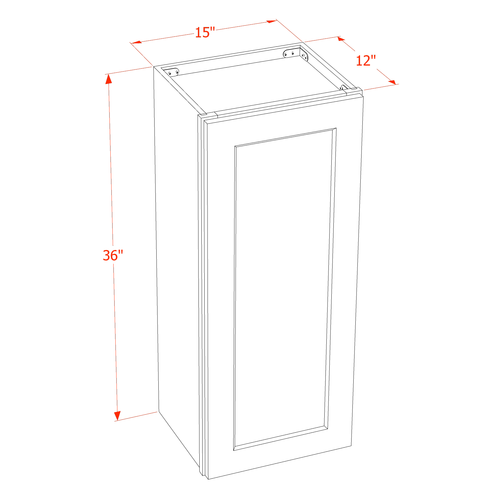 HE - W1536: Ebony Black Shaker 15"W x 36"H 1 Door & 2 Shelves Standard Wall Cabinet - NextCabinets