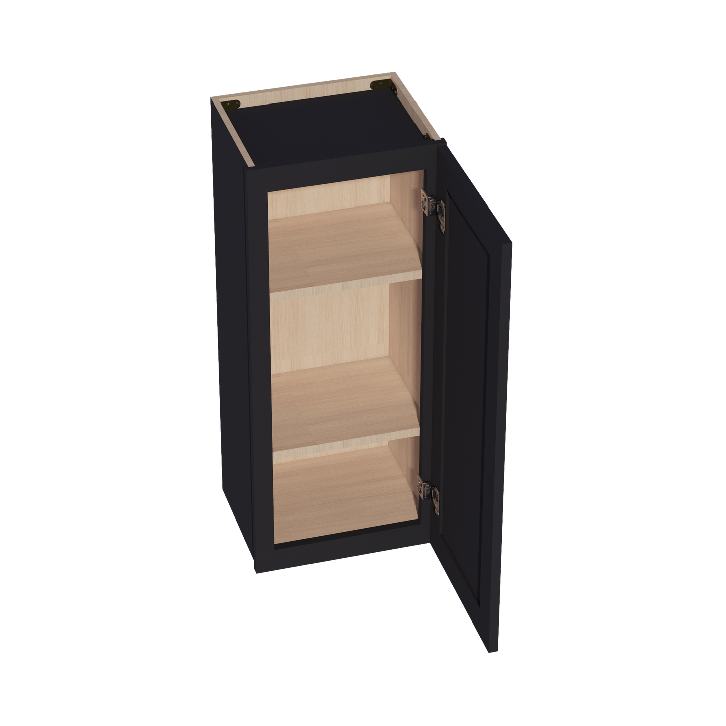 HE - W1536: Ebony Black Shaker 15"W x 36"H 1 Door & 2 Shelves Standard Wall Cabinet - NextCabinets