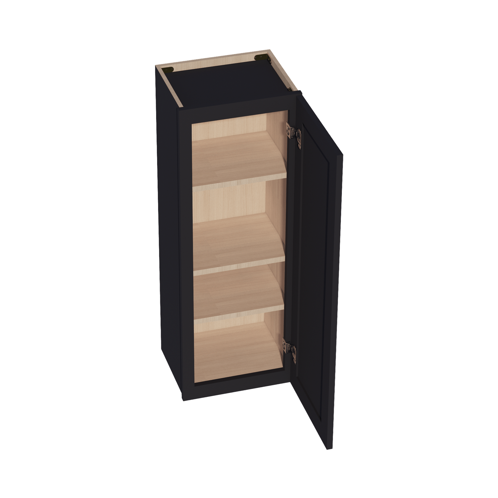 HE - W1542: Ebony Black Shaker 15"W x 42"H 1 Door & 3 Shelves Standard Wall Cabinet - NextCabinets