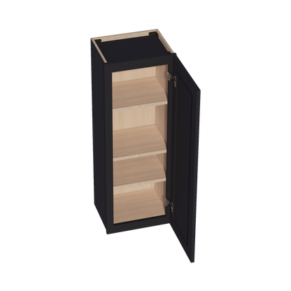 HE - W1542: Ebony Black Shaker 15"W x 42"H 1 Door & 3 Shelves Standard Wall Cabinet - NextCabinets