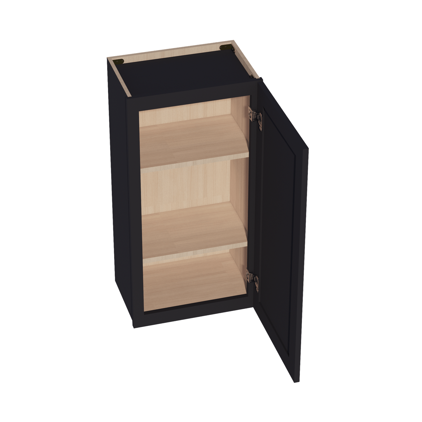 HE - W1836: Ebony Black Shaker 18"W x 36"H 1 Door & 2 Shelves Standard Wall Cabinet - NextCabinets