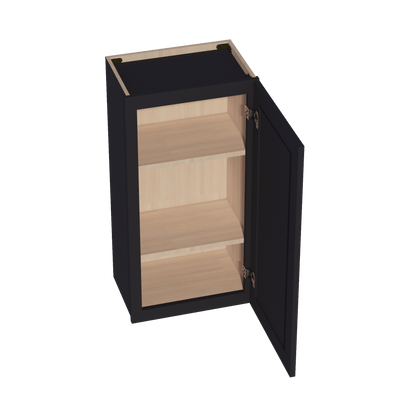 HE - W1836: Ebony Black Shaker 18"W x 36"H 1 Door & 2 Shelves Standard Wall Cabinet - NextCabinets