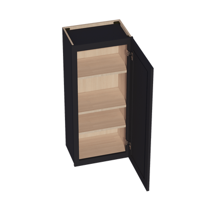 HE - W1842: Ebony Black Shaker 18"W x 42"H 1 Door & 3 Shelves Standard Wall Cabinet - NextCabinets