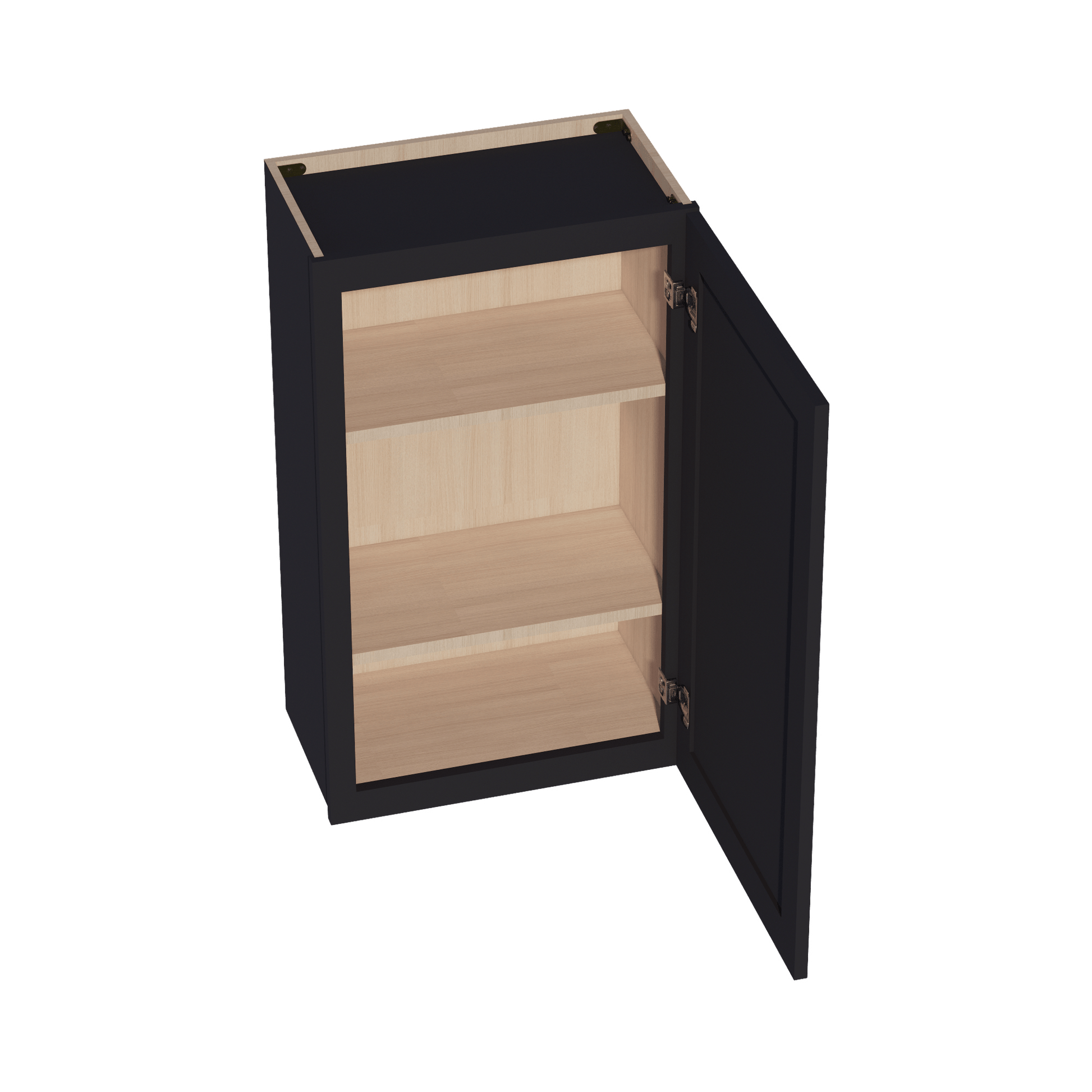 HE - W2136: Ebony Black Shaker 21"W x 36"H 1 Door & 2 Shelves Standard Wall Cabinet - NextCabinets