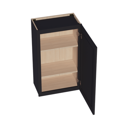 HE - W2136: Ebony Black Shaker 21"W x 36"H 1 Door & 2 Shelves Standard Wall Cabinet - NextCabinets