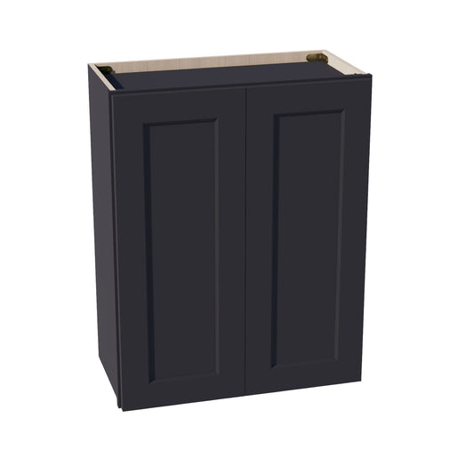 HE - W2430: Ebony Black Shaker 24"W x 30"H 2 Doors & 2 Shelves Standard Wall Cabinet - NextCabinets
