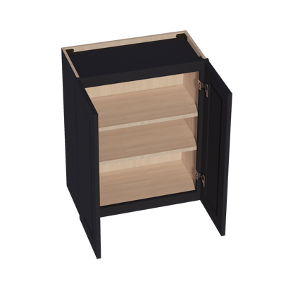 HE - W2430: Ebony Black Shaker 24"W x 30"H 2 Doors & 2 Shelves Standard Wall Cabinet - NextCabinets