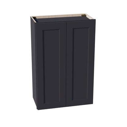 HE - W2436: Ebony Black Shaker 24"W x 36"H 2 Doors & 2 Shelves Standard Wall Cabinet - NextCabinets