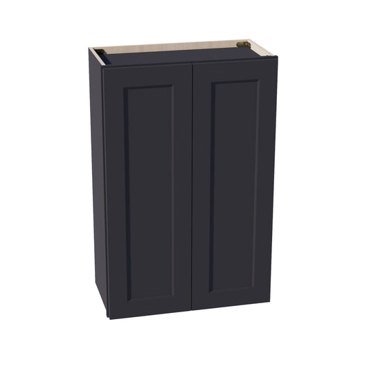 HE - W2436: Ebony Black Shaker 24"W x 36"H 2 Doors & 2 Shelves Standard Wall Cabinet - NextCabinets