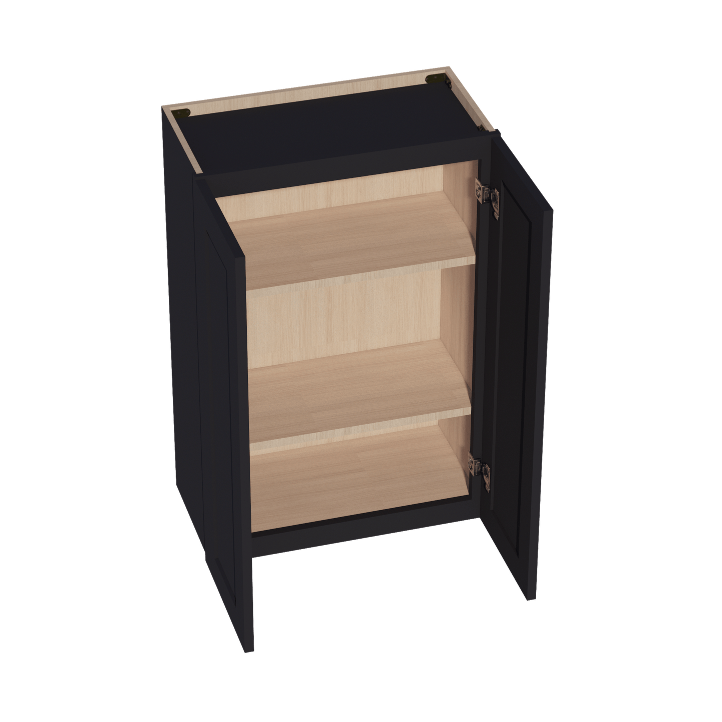 HE - W2436: Ebony Black Shaker 24"W x 36"H 2 Doors & 2 Shelves Standard Wall Cabinet - NextCabinets
