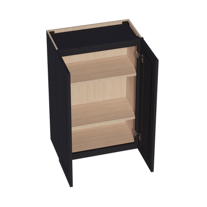 HE - W2436: Ebony Black Shaker 24"W x 36"H 2 Doors & 2 Shelves Standard Wall Cabinet - NextCabinets