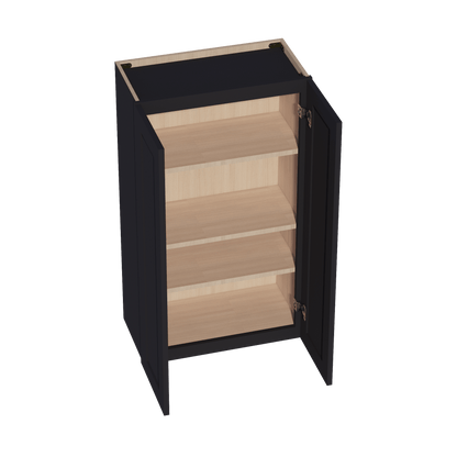 HE - W2442: Ebony Black Shaker 24"W x 42"H 2 Doors & 3 Shelves Standard Wall Cabinet - NextCabinets