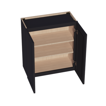 HE - W2730: Ebony Black Shaker 27"W x 30"H 2 Doors & 2 Shelves Standard Wall Cabinet - NextCabinets
