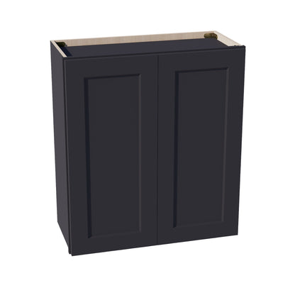 HE - W2730: Ebony Black Shaker 27"W x 30"H 2 Doors & 2 Shelves Standard Wall Cabinet - NextCabinets
