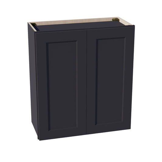 HE - W2730: Ebony Black Shaker 27"W x 30"H 2 Doors & 2 Shelves Standard Wall Cabinet - NextCabinets
