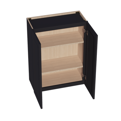 HE - W2736: Ebony Black Shaker 27"W x 36"H 2 Doors & 2 Shelves Standard Wall Cabinet - NextCabinets