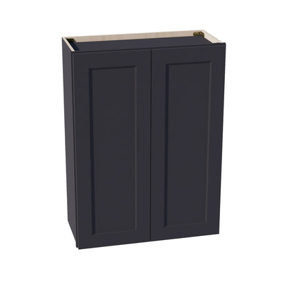 HE - W2736: Ebony Black Shaker 27"W x 36"H 2 Doors & 2 Shelves Standard Wall Cabinet - NextCabinets