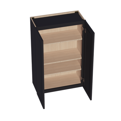 HE - W2742: Ebony Black Shaker 27"W x 42"H 2 Doors & 3 Shelves Standard Wall Cabinet - NextCabinets