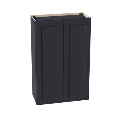 HE - W2742: Ebony Black Shaker 27"W x 42"H 2 Doors & 3 Shelves Standard Wall Cabinet - NextCabinets