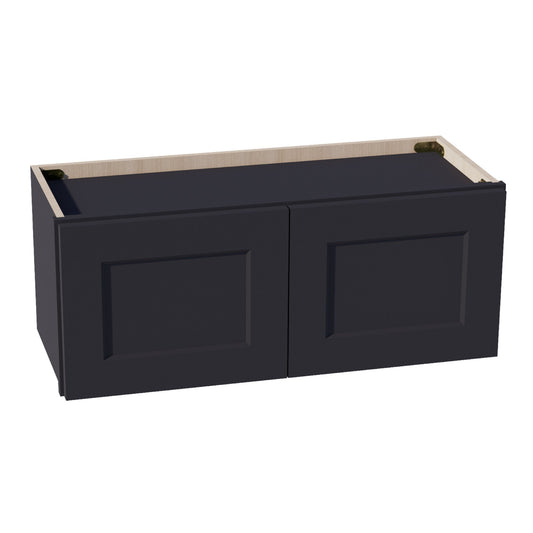HE - W3012: Ebony Black Shaker 30"W x 12"H 2 Doors Standard Wall Bridge Cabinet - NextCabinets