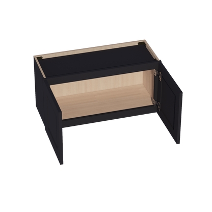 HE - W3015: Ebony Black Shaker 30"W x 15"H 2 Doors Standard Wall Bridge Cabinet - NextCabinets